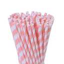 Disposable Pink Paper Straws - 7.75 inch Cute Pink White Striped Drinking Straws 100 Counts for Cocktail, Bridal Shower, Birthday, Party