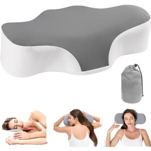 Bespilow Travel Camping Pillow for Sleeping - Memory Foam Cervical Neck Support Pillow for Pain Relief, Compact Compressible Contour Pillows with Cooling Cover & Storage Bag for Backpacking, Road Trip