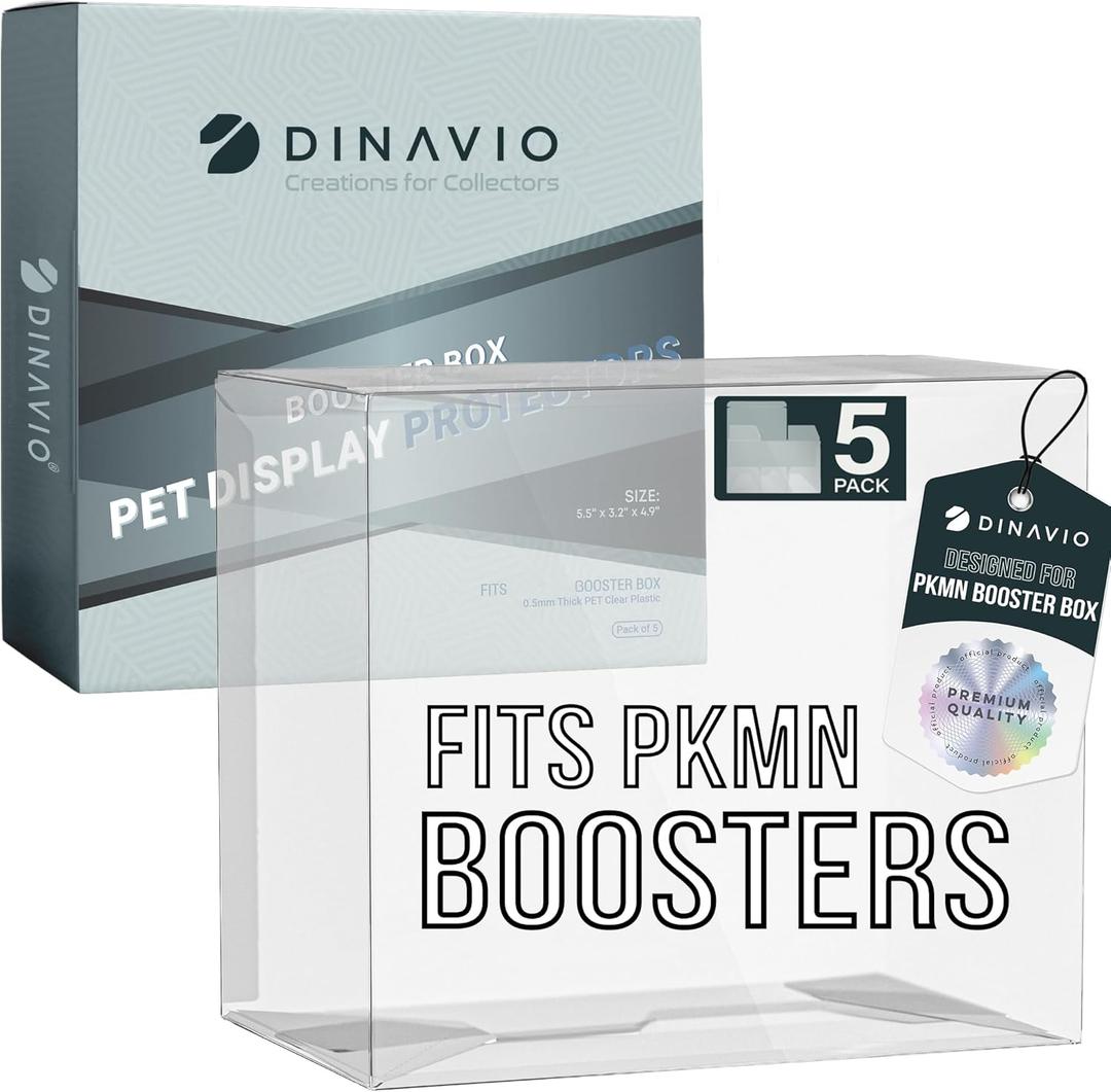 Plastic PKMN Booster Box Protector 5 Pack - Booster Box Case Display Protectors - Compatible with English Modern PKMN Booster Boxes - 0.5mm Thick (Pack of 5)