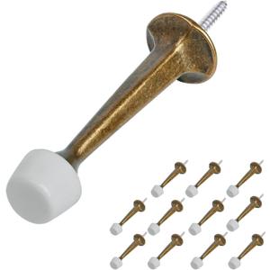 HOMOTEK 12 Pack Heavy Duty Solid Rigid Door Stop with Soft Rubber Tip, Zinc Die Cast Door Stopper Protect Wall & Door,Brass Bronze