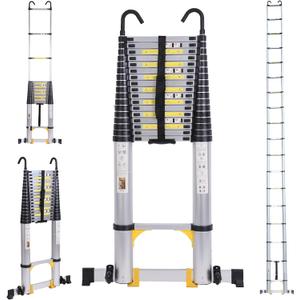 26.2FT Telescoping Ladder with Stabilizer Bar Wheels and Hooks, Multi-Purpose Extension Aluminum Folding Ladder Collapsible Adjustable Telescopic Ladders Extendable Ladder for Homeuse