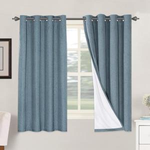 H.VERSAILTEX Linen Blackout Curtains 63 Inches Long 100% Blackout Thermal Insulated Textured Linen Look Curtain Draperies Anti-Rust Grommet, Energy Saving with White Liner, 2 Panels, Stone Blue , W52 x L63in