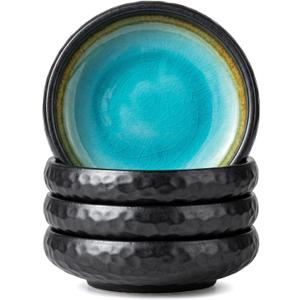 Japanese Salad Plates Set of 4,6 Inch Ceramic Appetizer Plates,Food-safe Crackle Glaze Blue Japanese Plates Set,Microwave & Dishwasher Safe,Dinner Plates Ideal for Appetizers,Desserts