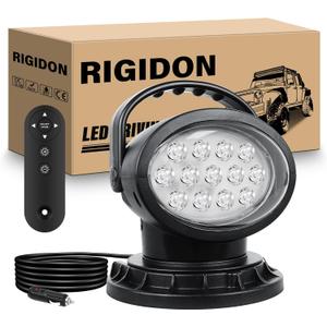 RIGIDON 50W Remote Control LED Search Light, 360 Rotating LED Work Light with Strobe Mode, Strong Magnets Built-in, Adjustable Brightness, 12V 24V Spotlight for Truck Boats Hunting