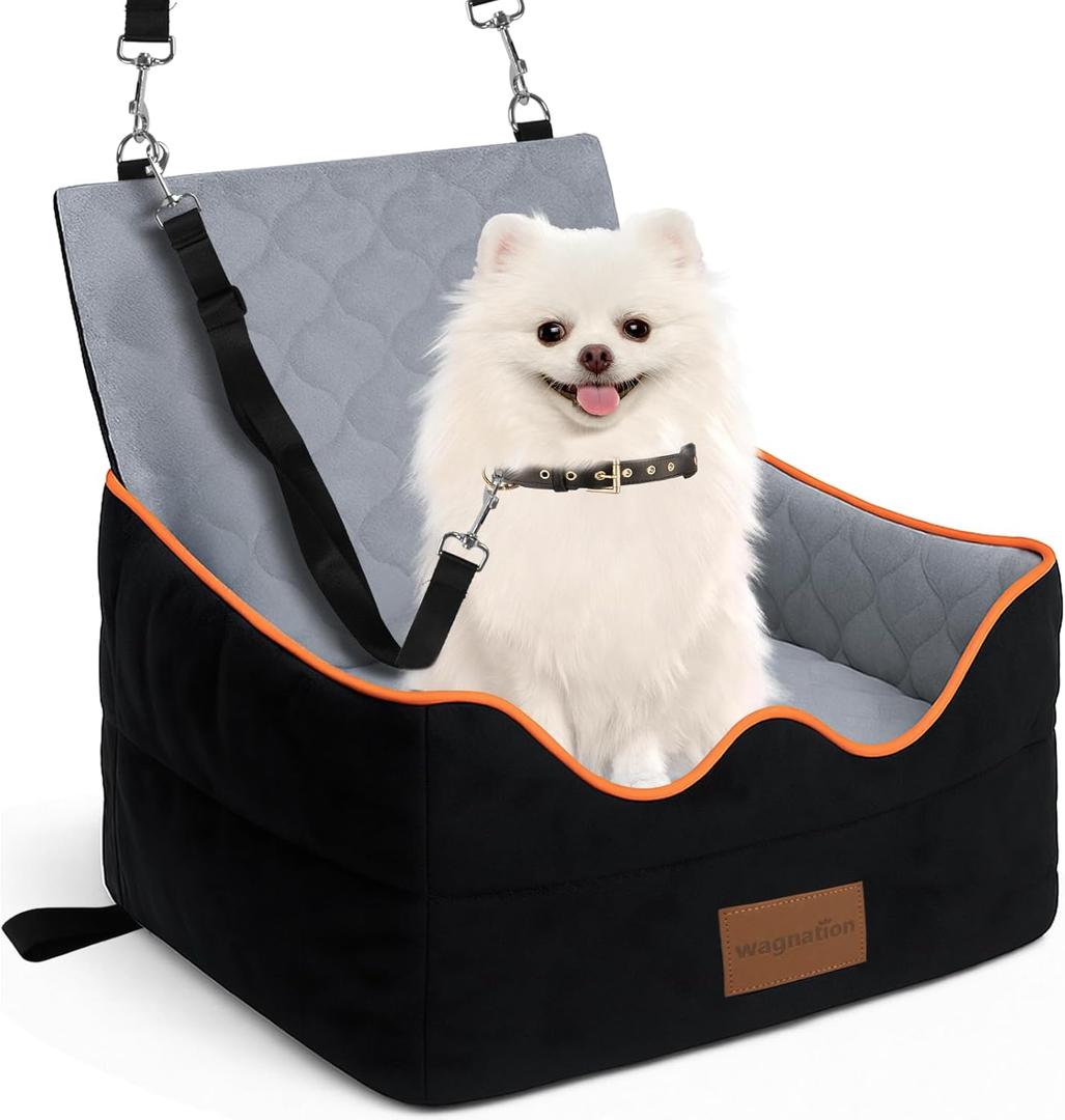 Dog Car Seat for Dogs Under 35lbs, Pet Booster Seat with 4In Memory Foam Cushion, Fully Detachable and Washable, Travel Dog Carseat with Storage Pocket and Safety Belt