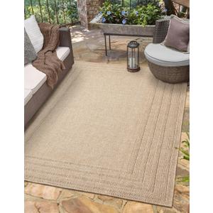 RUGGERRUGS Berry Easy Jute Indoor Outdoor Rug, 4x6 Neutral Bordered Jute Look, Weather Resistant, Easy Care, Lightweight Outdoor Farmhouse Carpet for Patio, Porch, Living Room (4' x 6', Natural)