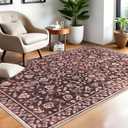 Vintage 4x6 Area Rug, Burgundy Entryway Rug Non-Slip, Washable Living Room Rug Thin Printed Faux Wool Floor Super Soft Carpet Throw Rugs for Bedroom Dining Room Indoor Office (Warm Burgundy Brown)