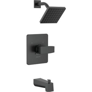 Delta Modern 14 Series Square Bathtub and Shower Faucet Set, Matte Black Shower Head and Handle Set, Valve Trim Kit, Matte Black T14467-BL-PP (Valve Not Included)