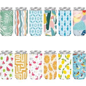 12 Pack Slim Can Cooler Sleeve Insulated Tall Cans 12 Oz Bulk Neoprene Slim Drink Bottle Holder Summer Party Decorations, Blanks for Vinyl Projects Birthday Wedding Favors & Gifts