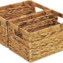Rectangular Storage Basket 2PCS Water Hyacinth Baskets,Hand-Woven Baskets with Handles,12.99x7.08x8.26for Living Bedroom Organizing Shelves