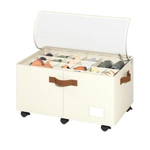Shoe Organizer for Closet, Shoe Storage Organizer with Wheels and Adjustable Dividers, Stackable Shoe Storage Box with Clear Cover, Foldable Closet Shoe Organizer Fits up to 24-48 Pairs, Beige