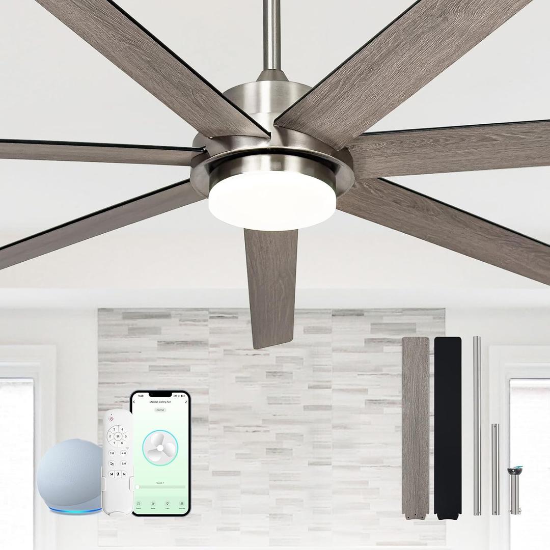 65 In Modern Smart Ceiling Fan with Light and Alexa APP Control,6 Speed,3CCT,Noiseless Reversible DC Motor Black Indoor Outdoor Ceiing Fan for Patio or Bedroom