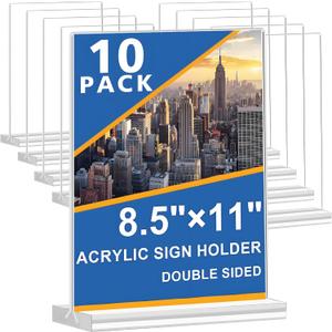 Acrylic Sign Holder 8.5 x 11 Inch 10 Pack, Double Sided Sign Stand for Menu Flyer Display, T Shape Clear Plastic Flyer Holder for Stores, Restaurants, Hotels, Office