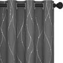 Deconovo Blackout Curtains - Silver Wave Dots Print, Thermal Insulated, Noise Reducing, Privacy Drapes for Bedroom & Living Room (52W x 84L Inch, Grey/Silver, 2 Panels)