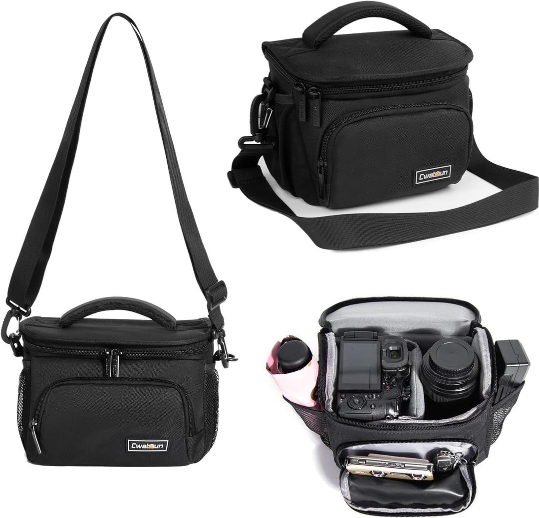 Cwatcun Small Camera Sling Bag Crossbody Camera Shoulder Case, Waterproof Travel Photography Camera Messenger Bag for Canon, Nikon, Sony, Fuji DSLR/SLR/Mirrorless Cameras, Lens and Accessories