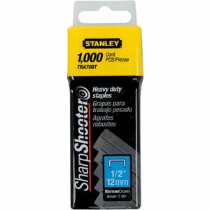 Stanley Sharpshooter 1/2 Inch Leg Length Staples, Steel, 1000/Box (TRA708T), Silver, 5.1" x 1.3" x 1.8"