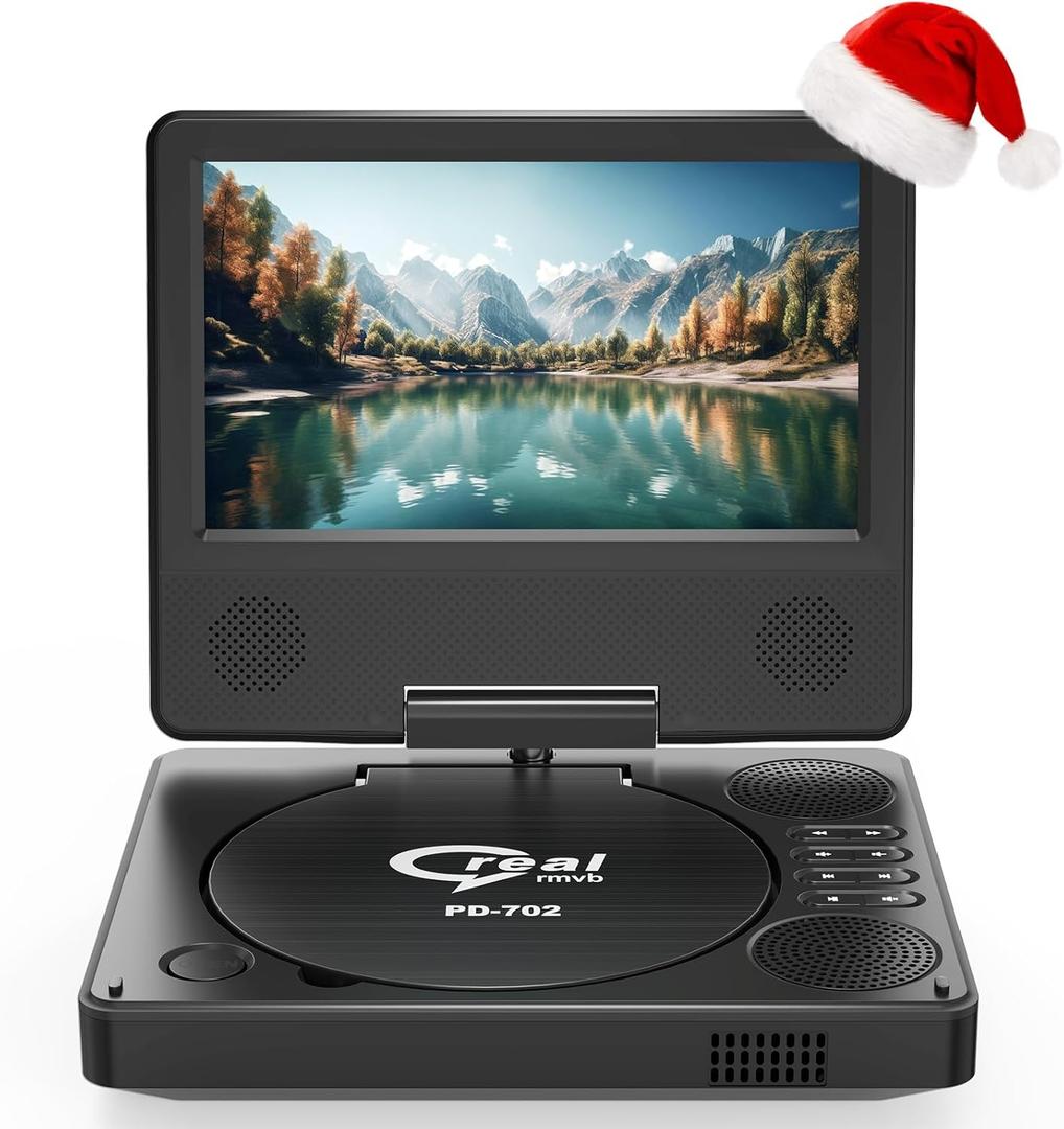 9.5" Portable DVD Player with 7.5" Swivel Display Screen, 5-Hour Built-in Rechargeable Battery, Car DVD Player,Supports SD Card/USB/CD/DVD and Multiple Disc Formats, High Volume Speaker