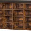 DINZI LVJ Shoe Storage Bench with Cushion, 16-Cubby Shoe Rack, Adjustable Shelves, Multifunctional Shoe Organizer Bench for Entryway, Mudroom, Hallway, Living Room, Bedroom and Garage, Rustic Brown