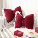 Yousoontic 2 Pcs Bow Pillows 15.7 * 12.6 in Coquette Throw Pillow Cute Bow Shaped Cushion Plush Lumbar Decorative for Girls Room Bed Sofa Couch Car(Velvet,Red)