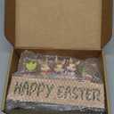 Happy Easter Decorations with LED Lights, Wooden Easter Decor Gifts for Table, Lighted Happy Easter Sign with Bunny, Carrots, Tulip and Easter Eggs, for Spring Mantel, Tiered Tray, Home Desk 8.6 inch