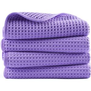 POLYTE 430 GSM Microfiber Lint Free Hand Towel, 16 x 30 in, 4 Pack (Waffle Weave)