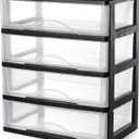 BYCY Medium 4 Drawer Clear Stacking Desktop Organizer for Office Supplies,Stackable Storage Drawers Plastic Storage Bins For Kitchen Cabinets, Pantry, Home Organization (Black, Medium 4Drawer)