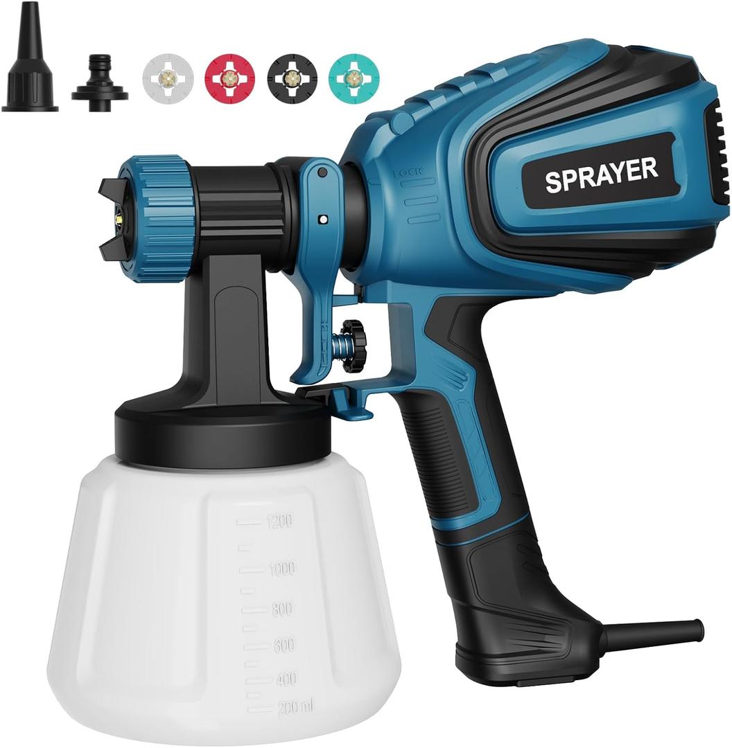 VONFORN Paint Sprayer, 700W HVLP Spray System with Cleaning & Blowing Joints, 4 Nozzles and 3 Patterns, Easy to Clean, for Furniture, Cabinets, Fence, Walls, Doors, Garden Chairs, etc. VF803 Blue
