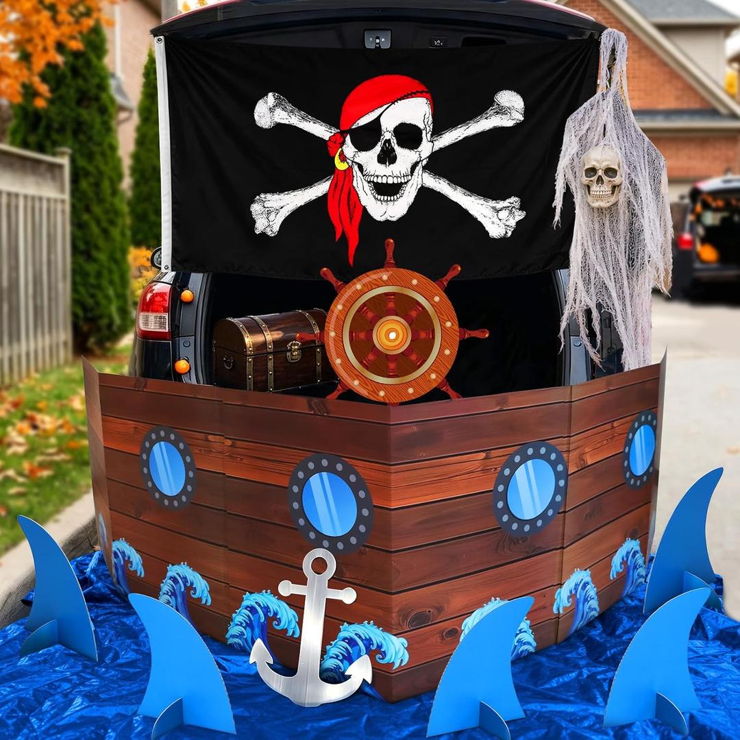 Pirate Trunk or Treat Halloween Decorations Kit with Shark Fins & Anchor