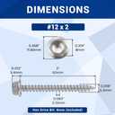 #12 x 2 Hex Flange Head Wood Screws, 410 Stainless Steel Self Tapping Screws, Hex Bit Included (50-Pack)