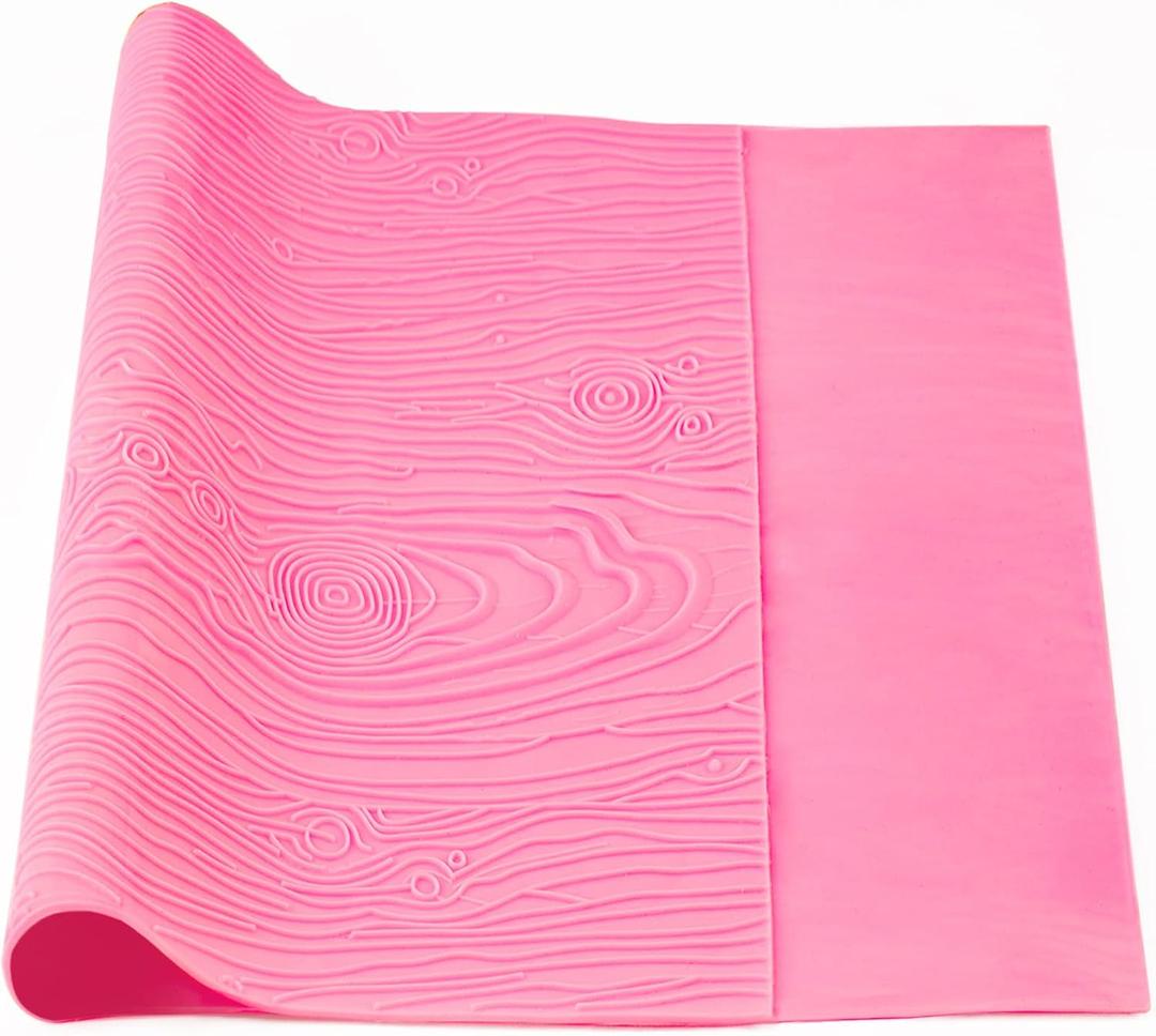 Beasea Silicone Lace Mold for Cakes Decorating, Woodgrain Fondant Impression Mat Silicone Lace Mold, Fondant Texture for Sugar Wood Texture Sheet Embossed Craft Tools (17 x 9 inches, Pink)