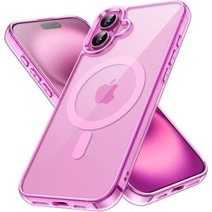 JETech Magnetic Case for iPhone 16 Plus 6.7-Inch Compatible with MagSafe, Shockproof Phone Bumper Cover, Anti-Scratch Clear Back (Pink)