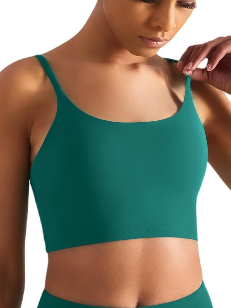 Chilylori Longline Bra Cropped Tank Tops for Women Padded Sports Bra Workout Bras for Women Fitness Camisole Crop Top Yoga Bras for Women Workout Tops Sports Bra Agate Green L