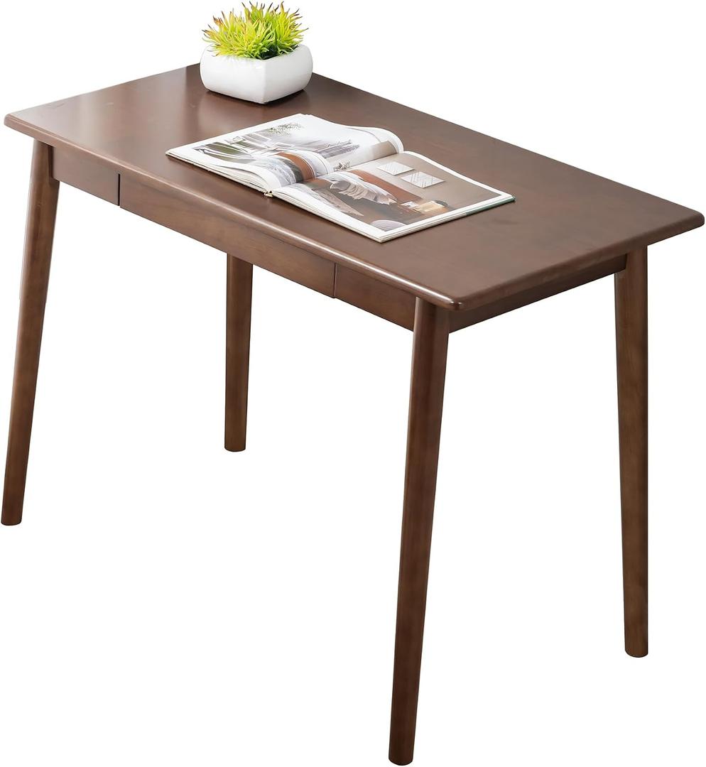 Solid Wood Desk with Drawers, Wooden Computer Desk for Home Office, Gaming Study Desk for Small Spaces, Writing Work Desk for Bedroom,Easy Assembly (Walnut Color 39.4 inch), 47"W 21"D 30"H