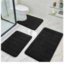 BYSURE Black Memory Foam Bathroom Rug Set 3 Piece, Non Slip Extra Soft Absorbent Washable & Dry Toilet Bath Mat Sets