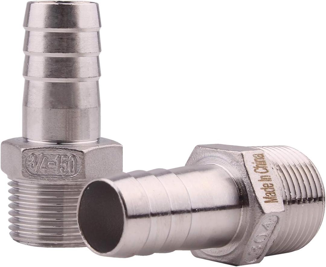 DERNORD Stainless Steel 3/4" Hose Barb x 3/4" NPT Male - Home Brew Pipe Fitting Pack of 2