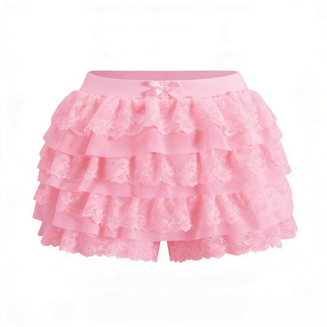 Women's Y2k Ruffle Shorts Lace Layer Bloomers Sexy Booty Mini Skirt Pumpkin Sweet Pettipants, XXL