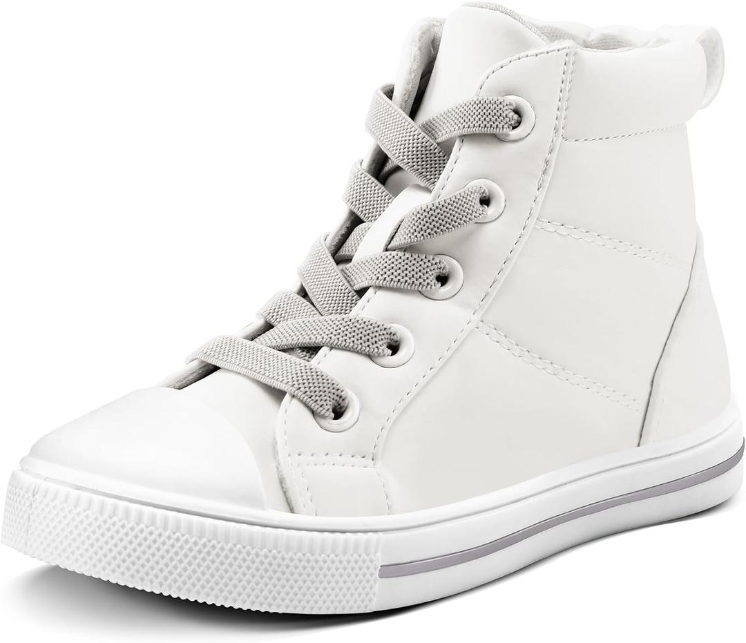 K KomForme Kids Sneakers for Boys and Girls Toddler Canvas High Top Walking Causal Shoes with Zipper (White)