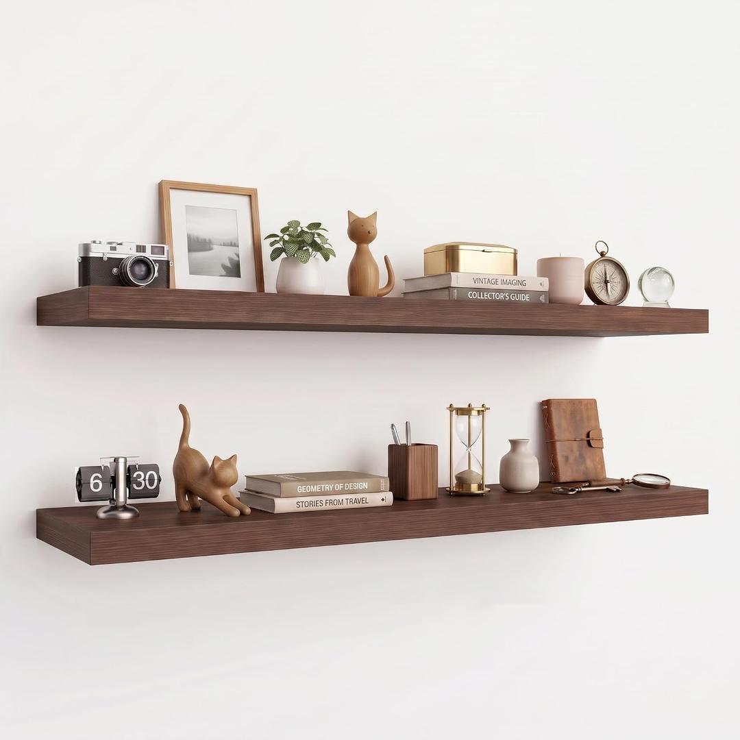 56" W×8" D Long Floating Shelves for Wall (Set of 2, Dark Walnut), 56in