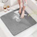 HITSLAM Shower Mat, 24x24 Inch Square Non Slip Bathtub Mat, Soft PVC Loofah Bath Mat for Tub with Hanging Holes, Quick Drying Shower Floor Mat, Without Suction Cups, Grey