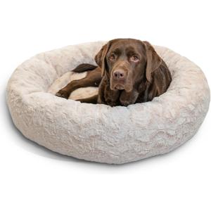 Best Friends by Sheri The Original Calming Donut Dog Bed for Large Dogs up to 100 lbs, Lux Faux Fur, Oyster, Large, 36" x 36"