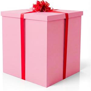 Giant Extra Large Cardboard Decorative Gift Box With Lid, Pink, 28x28x28in, 1 Count