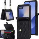 Samsung Galaxy Z Flip 7 Accordion Crossbody Wallet Case, 4 Card Slots, RFID Blocking, and Adjustable Strap - Stylish and Versatile Accessory.(Black)