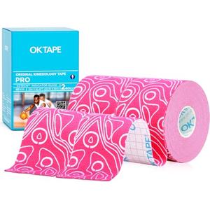 OK TAPE PRO Kinesiology Tape, 2inch x Long Roll 16ft Free Cut Tape, Elastic Athletic Tape Therapeutic Latex Free, 2 Rolls Pink+White