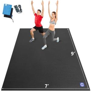 MRO Extra Large Exercise Mat 12'x7'/9'x7'/7'x7'/7'x5'(7mm), High-Density Workout Mats for Home Gym Flooring, Non-Slip, Extra Thick Durable Cardio Mat, Ideal for Plyo, MMA, Jump Rope - Shoe Friendly (Black)