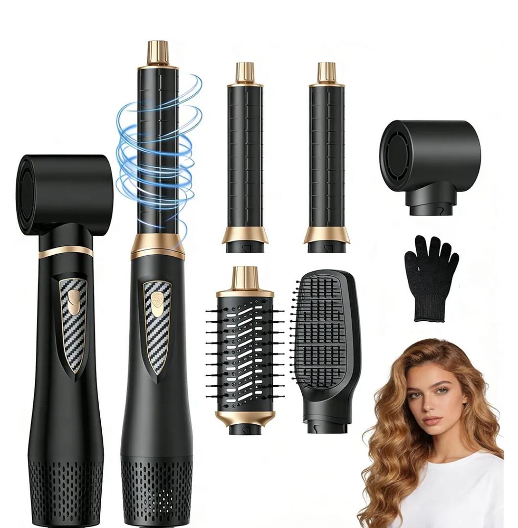 Atopskins 5 in 1 Hair Dryer Brush - Ionic Hot Air Styler for Fast Drying Auto Curling, 3 Heat Settings Blow Dryer, Frizz-Free Shine All Hair Types Hair Styling Tool Gift for Women (Black)