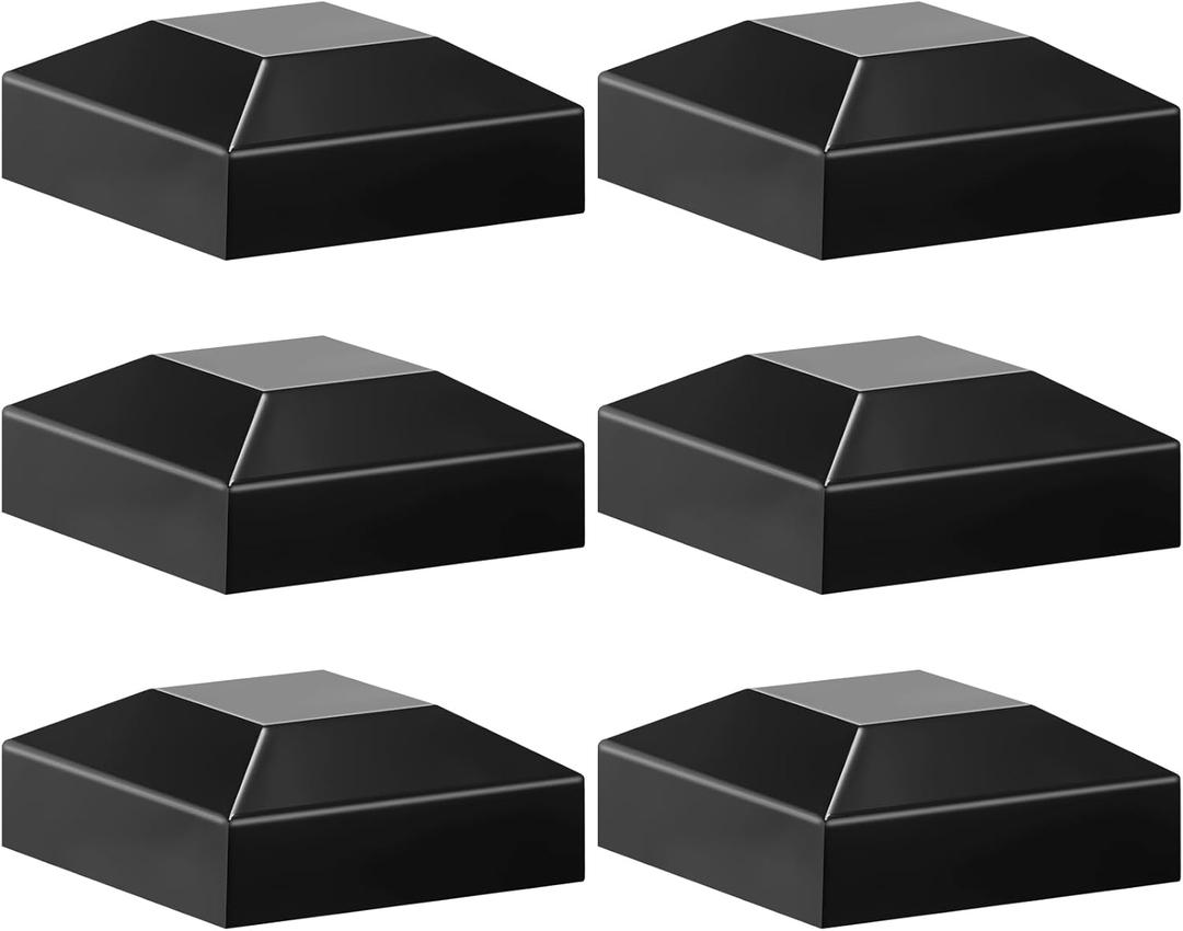 Dunzy Aluminum Fence Post Caps 2" x 2" Black Post Caps Fence Topper Pressure Fit Post Cover for Mailbox Metal Wood Plastic Vinyl Iron Deck Railing(6 Pcs)