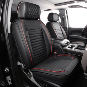 JOJOBAY Chevy Silverado Seat Covers,GMC Sierra Seat Covers,Custom Fit 2007-2025 1500 2500HD 3500HD Crew Double Extended Regular Cab,LT LZT RST Trail Boss(Front Pair,Black Red)