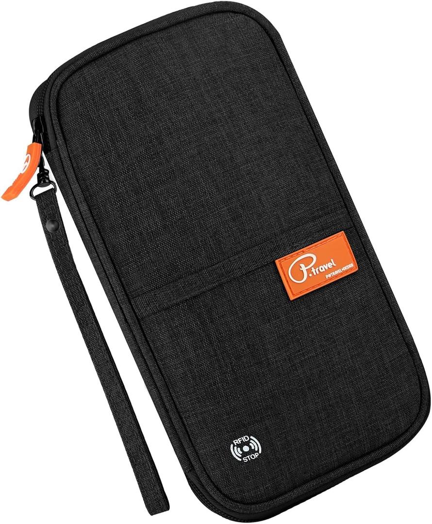 Travel Passport Wallet, RFID Family Passport Holder Large, Lightweight Passport Cover Case Waterproof Bag Document Organizer for Women & Men (Black)