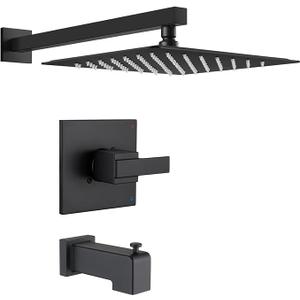 Ultrimkit 12" Rainfall Shower Faucet Compatible with Delta 13/14 Series Tub Trim Kit. (Valve& Catridge Not Inclued) (With Tub Spout, Matte Black)