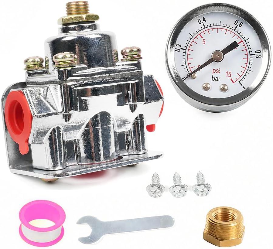 BARTOO Fuel Pressure Regulator Carburetor with Gauge Kit, 4 1/2 to 9 PSI, 3/8in NPT, 12-803 Zinc Alloy